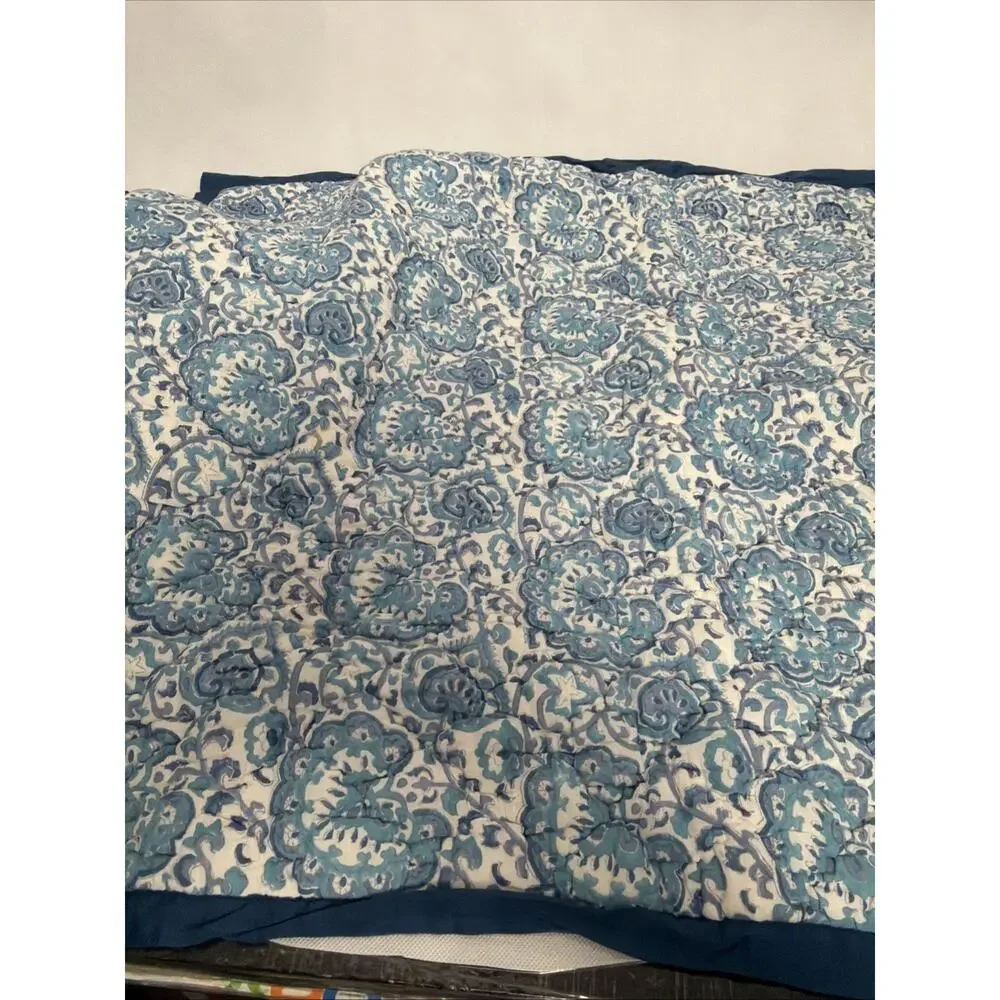 4 Vintage Pottery Barn Quilted Shams Blue White Floral Vine 2 Euro 2 Standard